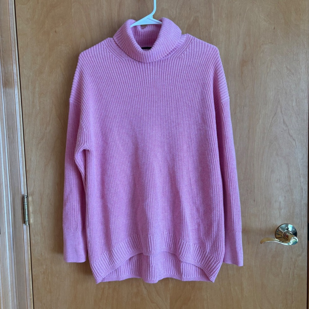 J. Crew Pink Ribbed relaxed turtleneck sweater Cotton Cashmere Blend Size S